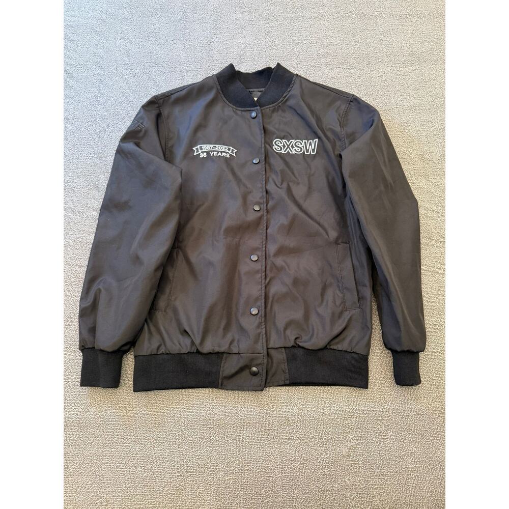 Strata Mens Extra Small‎ Black Graphic Bomber Jacket